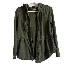 Loft Women’s Olive‎ Green Peplum Hooded Open Sweater Cardigan Size Small